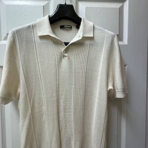 Murano Men's Medium Ivory Knit Polo Sweater Ribbed Textured Acrylic Office Retro